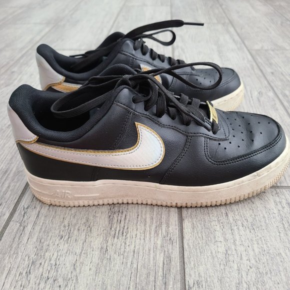 Nike Air Air Force 1 women's sneakers black white and gold size 7 - Picture 3 of 14